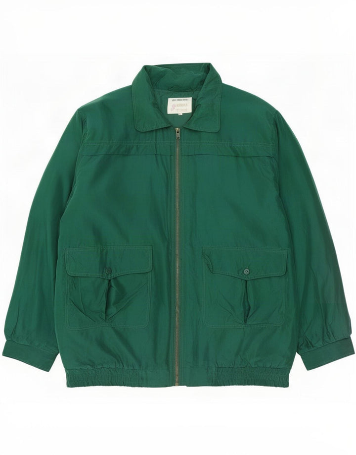 Vintage hombres bombardero chaqueta Reino Unido 40 seda verde grande