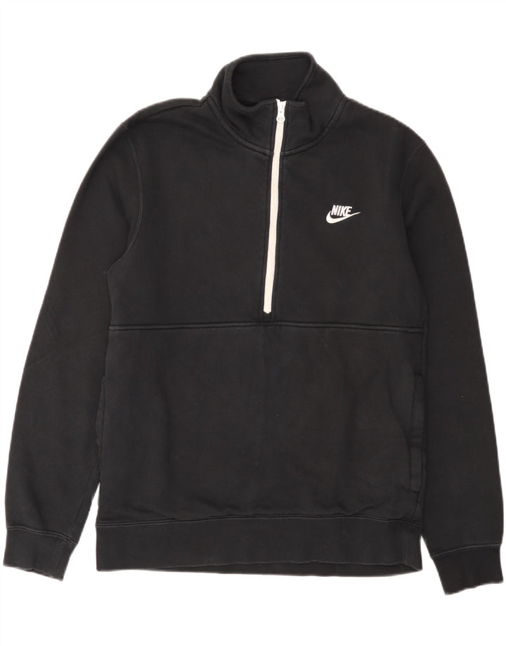 Nike Sudadera con cuello con cremallera y jersey de algodón negro mediano para hombre