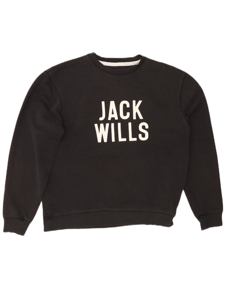 JACK WILLS Sudadera gráfica para hombre Jumper Medium Black Cotton
