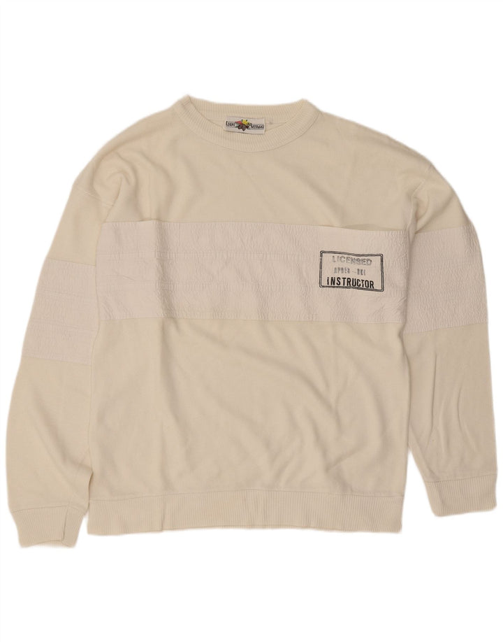 Vintage hombres sudadera gráfica jumper algodón blanco medio