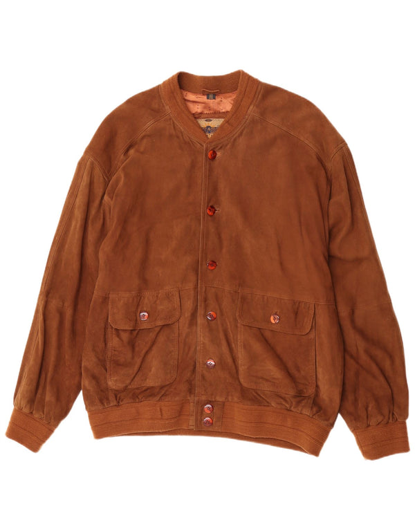 Vintage hombres ante bomber chaqueta Reino Unido 44 2XL cuero marrón