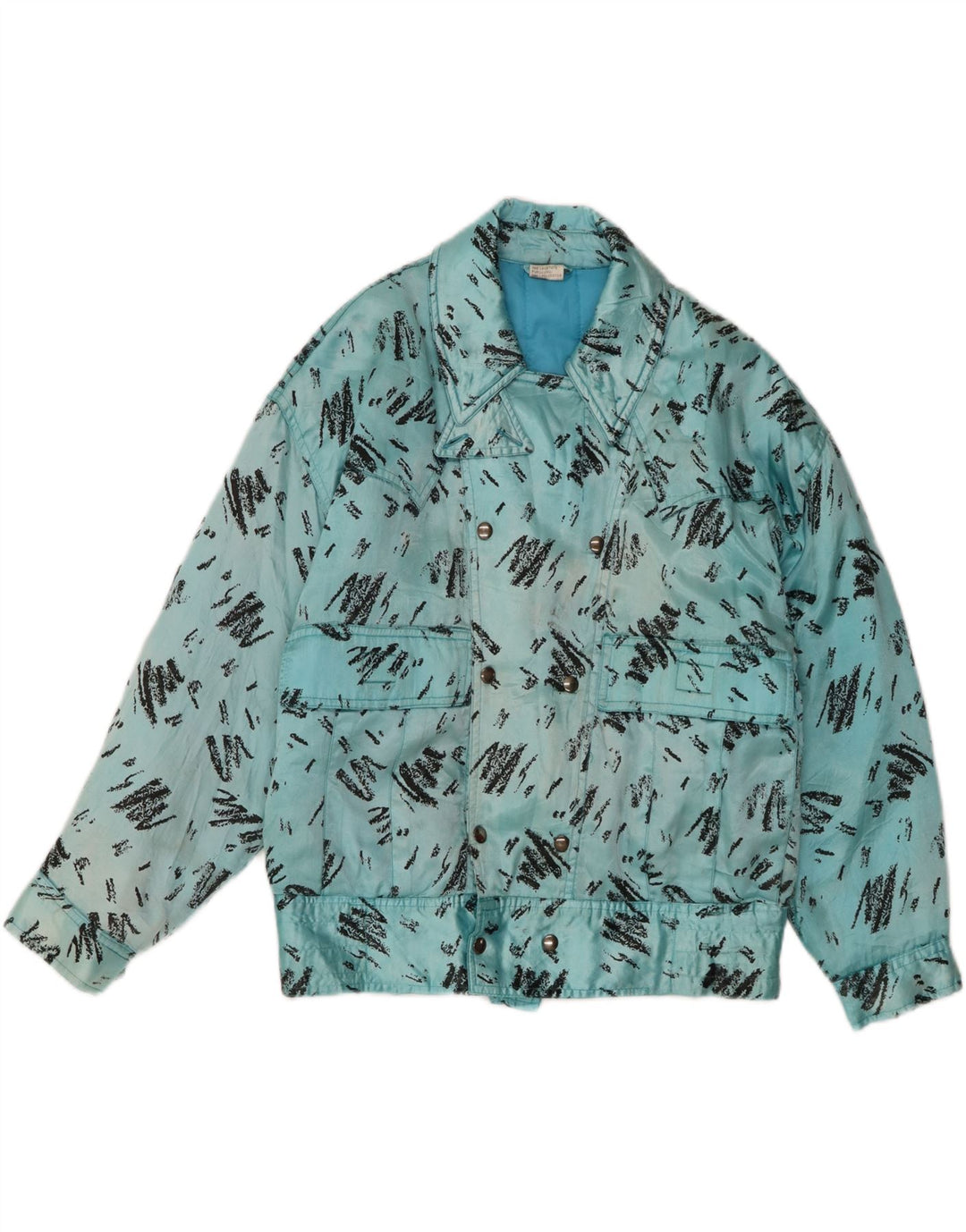 Vintage hombres patrón abstracto chaqueta cortavientos Reino Unido 36 azul pequeño