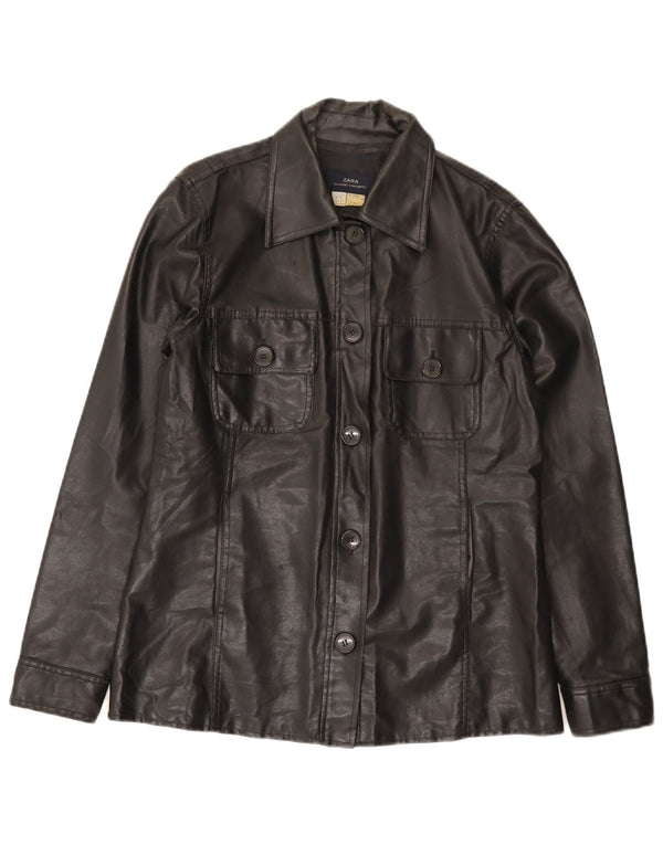 Zara Chaqueta utilitaria de piel sintética para mujer EU 38 Small Black Cotton
