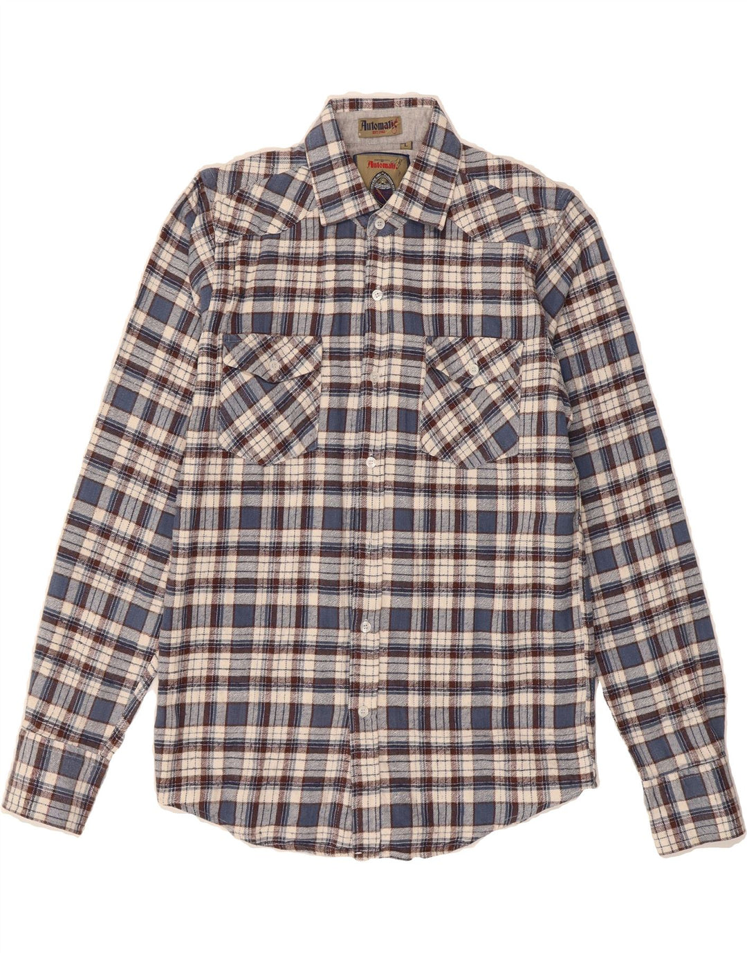 AUTOMATIC Mens Flannel Shirt Large Blue Check Cotton Vintage Automatic and Second-Hand Automatic from Messina Hembry 
