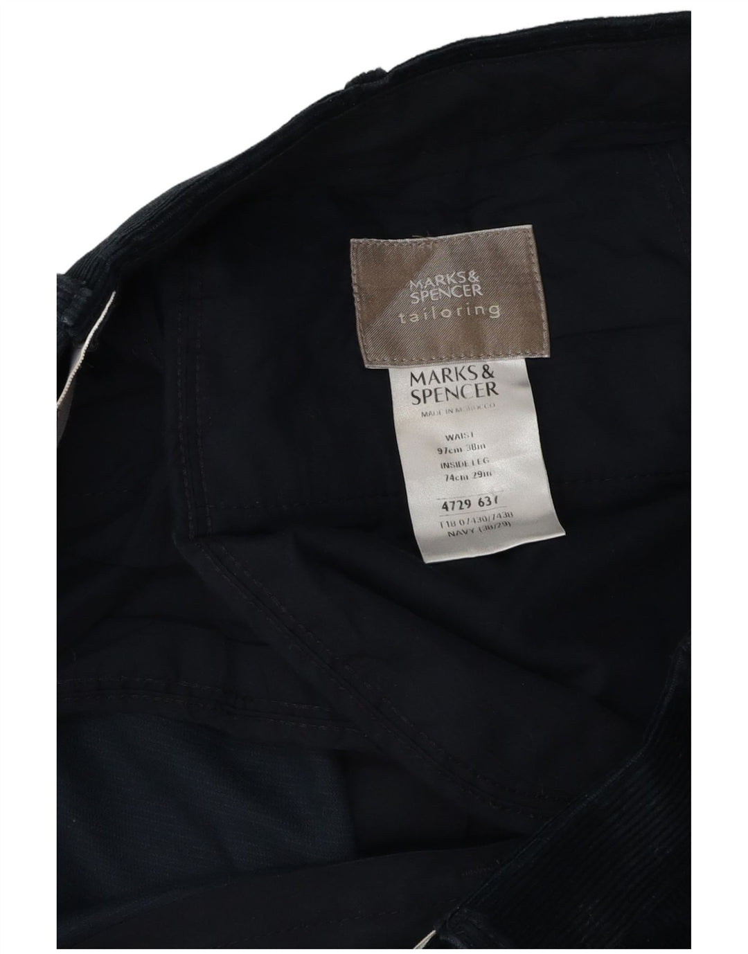 MARKS & SPENCER Pantalones rectos de pana para hombre W38 L29 Algodón azul marino