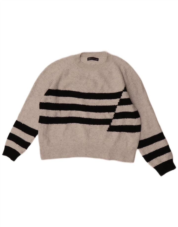 Marks & Spencer Jersey de cuello redondo para mujer UK 44 Gris medio a rayas