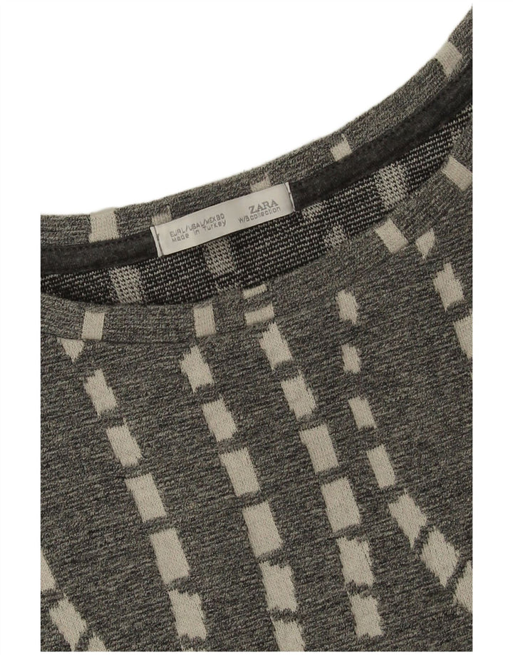 Zara Mujer Túnica Top Reino Unido 46 Grande Gris Chevron