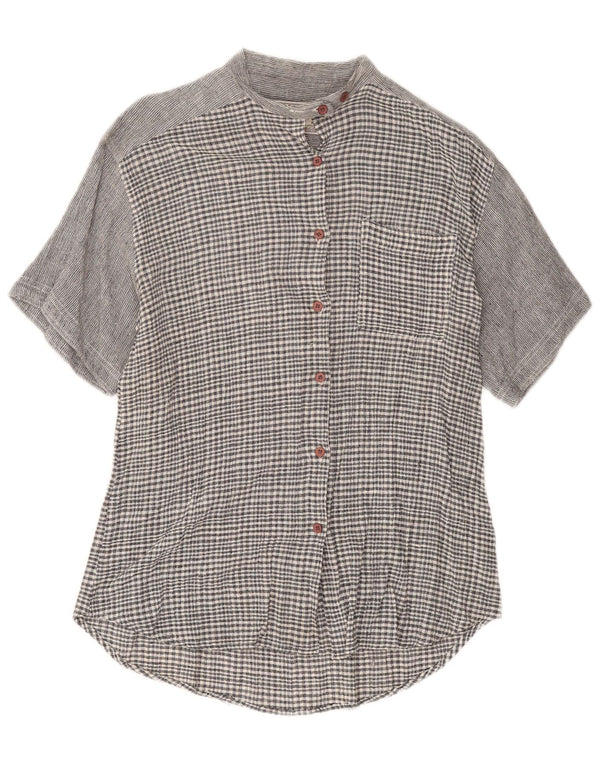 Amaranto Camisa de manga corta para mujer UK 44 Algodón a cuadros gris medio