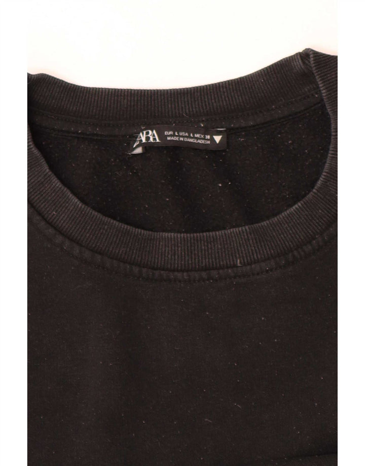 Zara Mujer Crop Sudadera De Gran Tamaño Jersey UK 44 Grande Negro