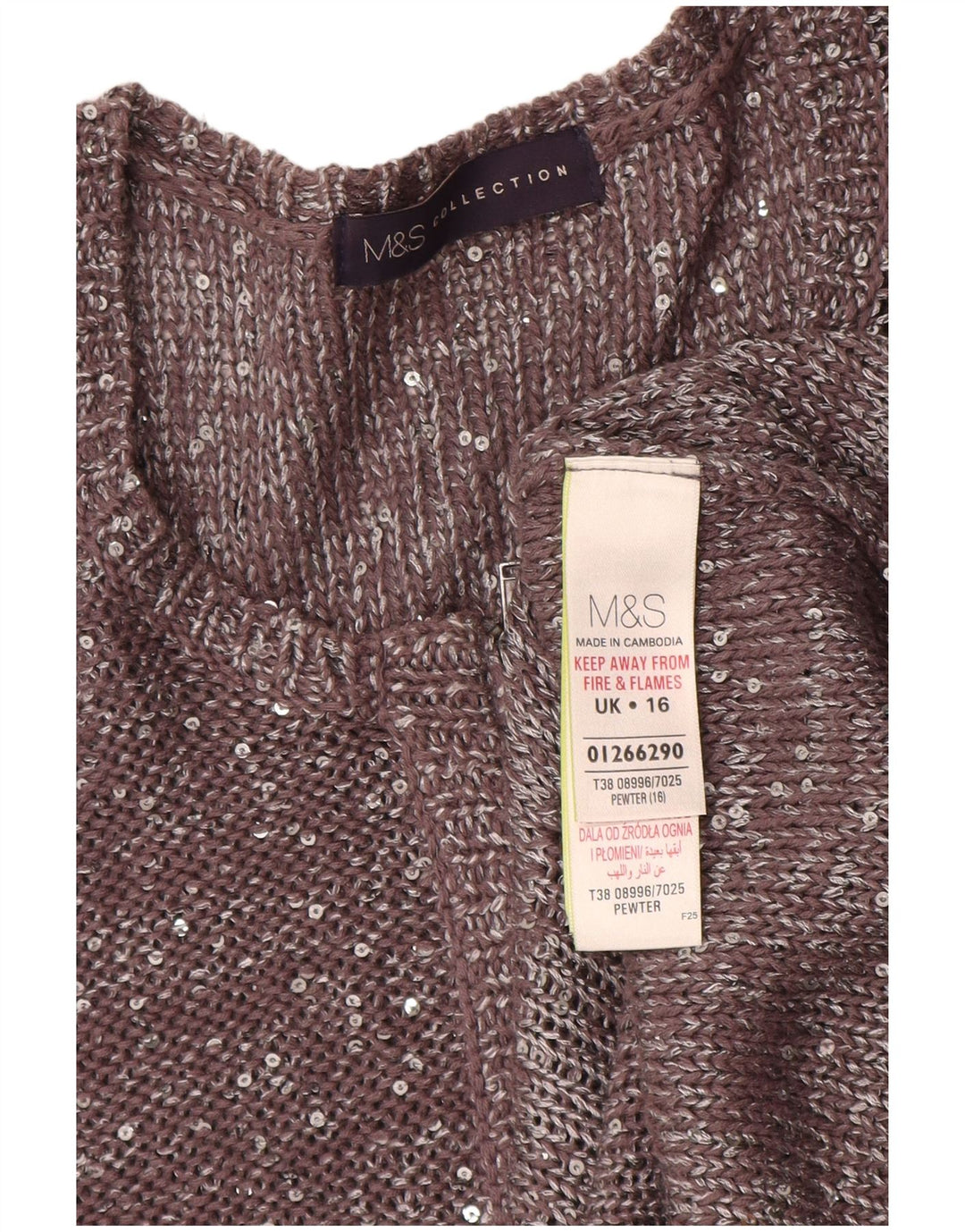 Marks & Spencer Suéter tipo cárdigan para mujer UK 46 Poliéster moteado gris grande
