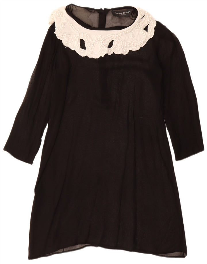 CRISTINA GAVIOLI Vestido acampanado transparente para mujer UK 40 Small Black