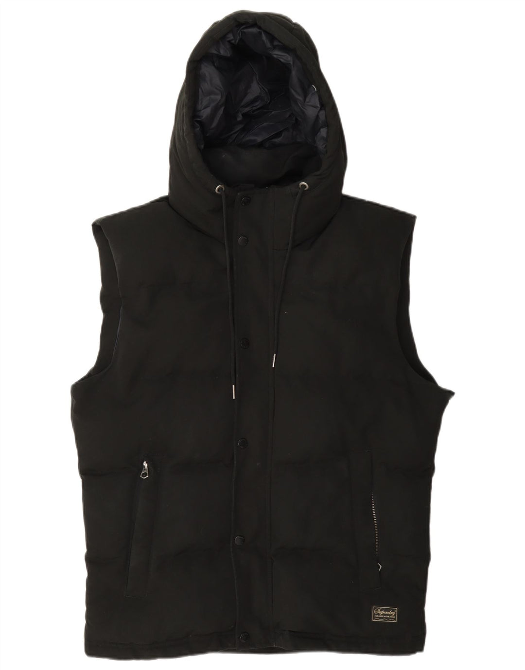 Superdry Chaleco acolchado con capucha para hombre, talla 40, poliéster negro grande