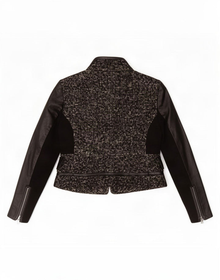 Zara Chaqueta Blazer Con Cremallera Completa Para Mujer UK 44 Grande Lana Negra