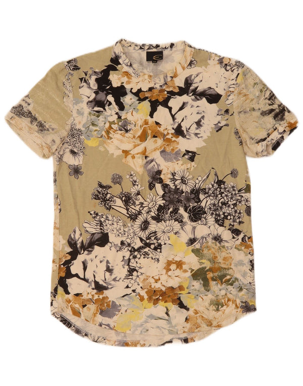 Just Cavalli Camiseta Mujer Top IT 48 XL Algodón Floral Caqui