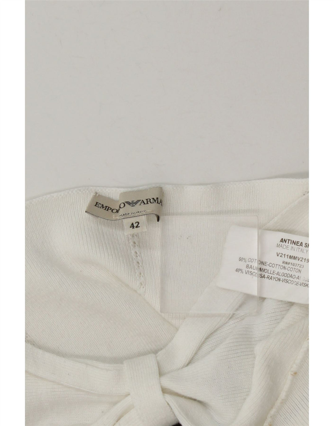 Emporio Armani Top corto con hombros descubiertos para mujer IT 42 Rayas blancas medianas