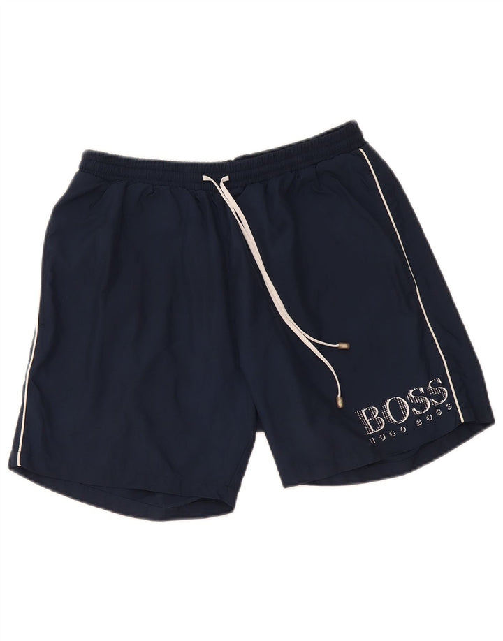 Pantalones cortos deportivos con gráficos Hugo Boss para hombre Poliéster azul marino mediano