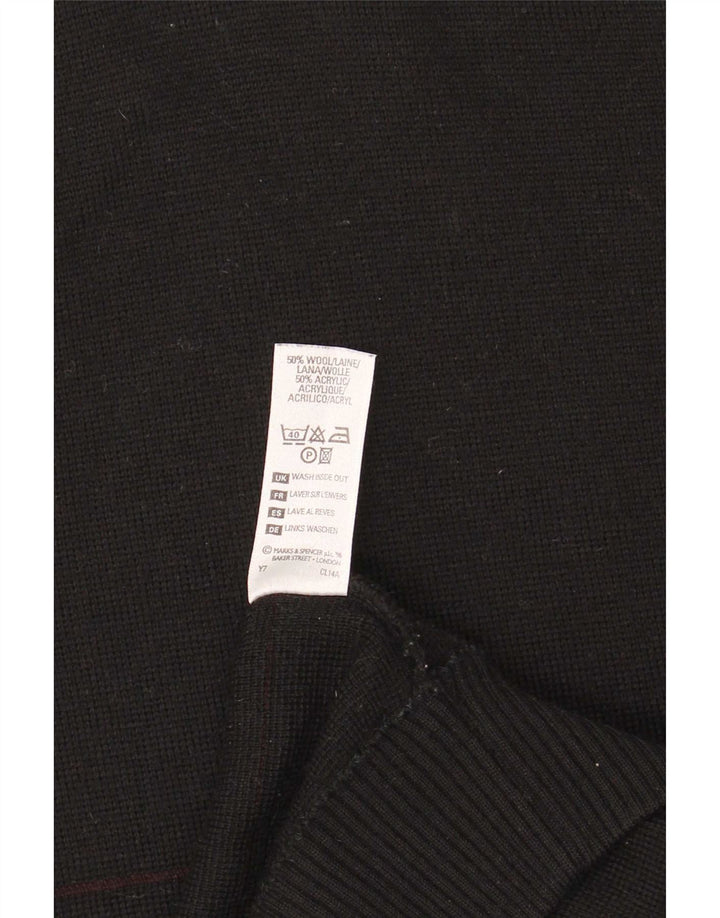 Marks & Spencer - Jersey con cuello en V para hombre, talla grande, de lana a rayas, color negro