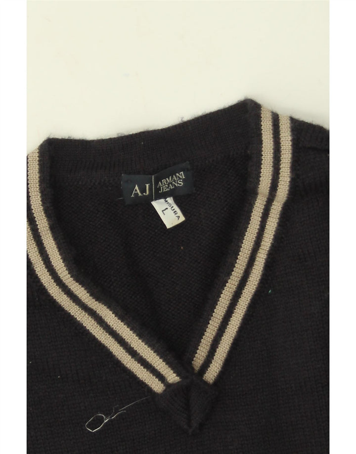 Armani Jeans Jersey con cuello en V para hombre, talla grande, lana azul marino