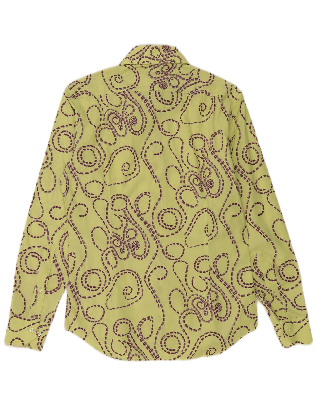 Vintage hombres patrón abstracto Slim Fit camisa tamaño 39 15 1/2 amarillo medio