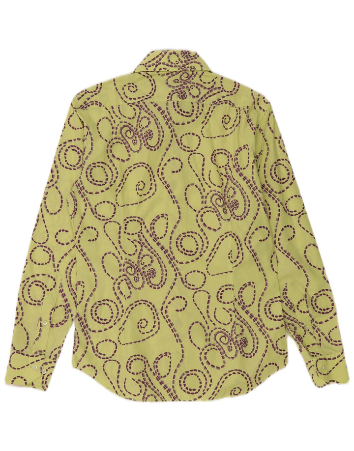 Vintage hombres patrón abstracto Slim Fit camisa tamaño 39 15 1/2 amarillo medio