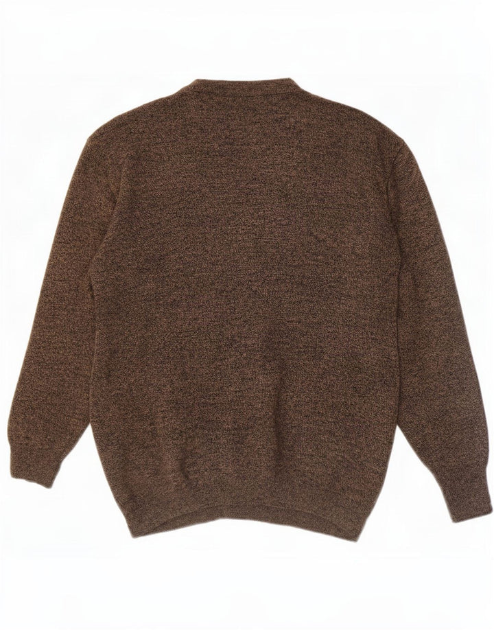Vintage hombres Cardigan suéter grande marrón lana geométrica