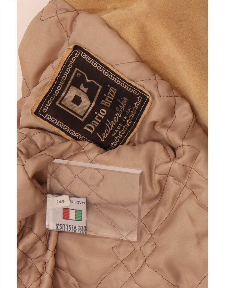 Dario Brizzi Chaqueta de ante de doble botonadura para mujer UK 10 Small Beige Leather