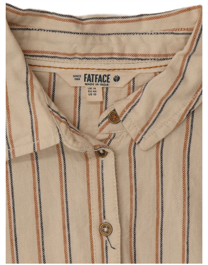 Fat Face Mujer Manga Corta UK 44 Grande Beige Rayas