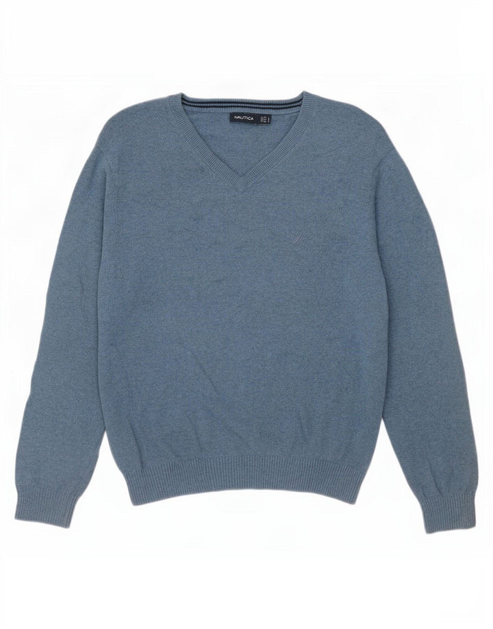 Nautica Jersey con cuello en V para hombre, talla grande, algodón azul