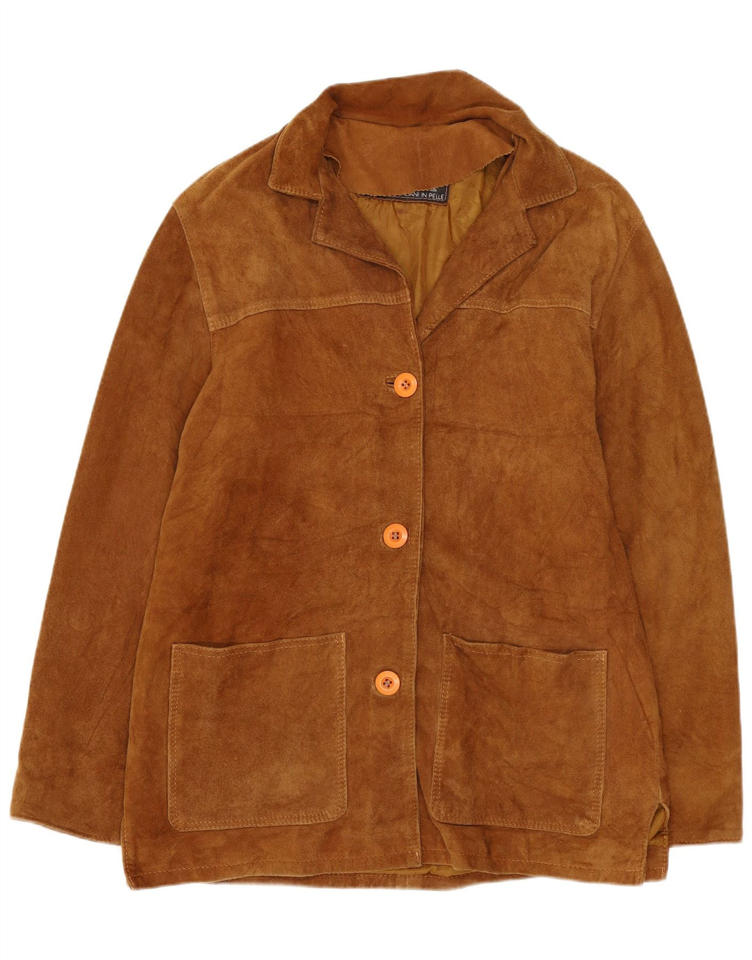 Vintage mujer oversize 3 botón ante Blazer chaqueta Reino Unido 10 pequeño marrón