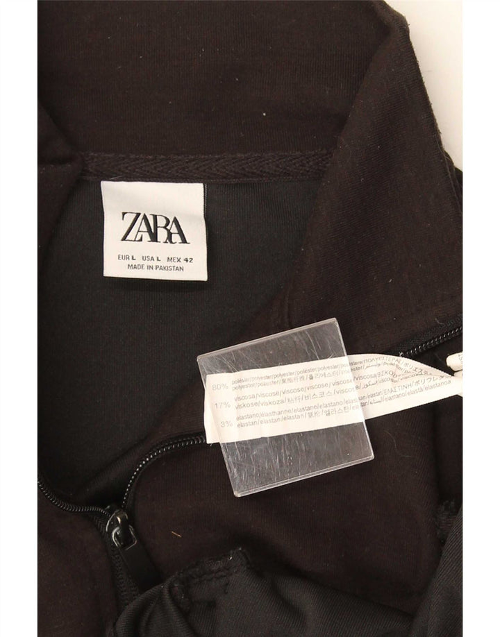 Zara Mujer Chándal Top Chaqueta UK 46 Grande Poliéster Negro