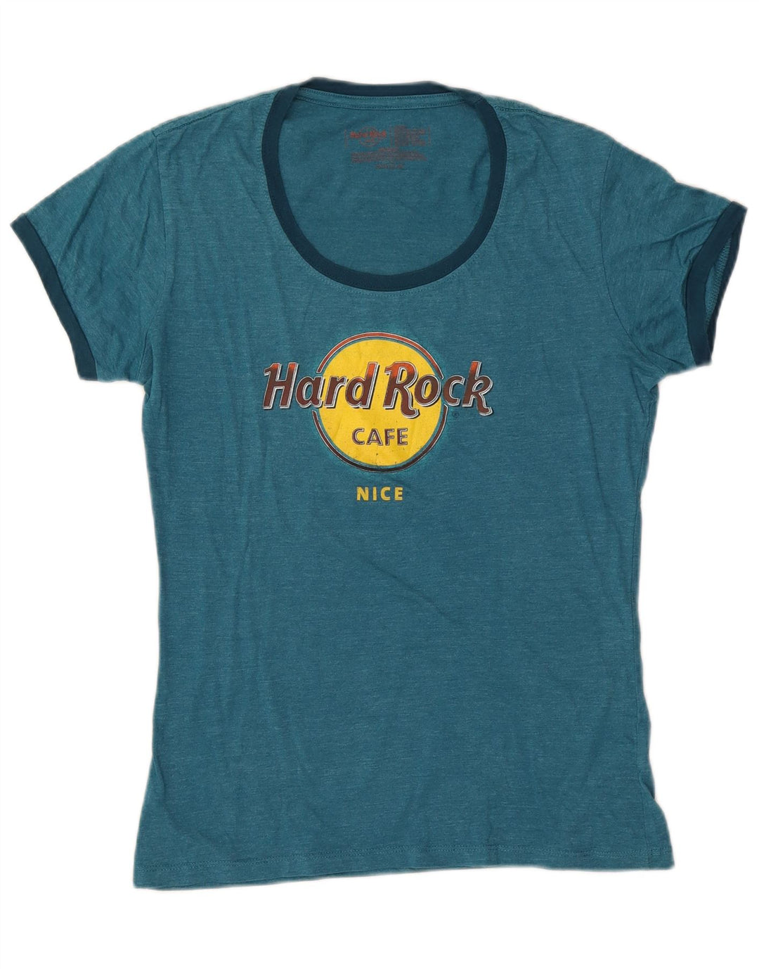 HARD ROCK CAFE Camiseta gráfica bonita para mujer Top UK 40 Algodón azul grande