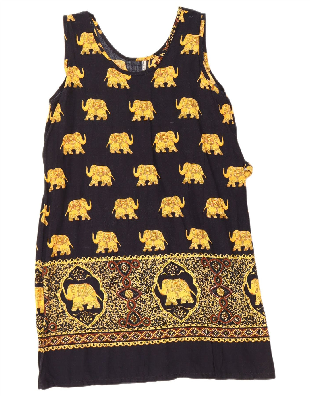 VINTAGE Vestido de verano sin mangas para mujer Reino Unido 12 Algodón con estampado animal negro mediano