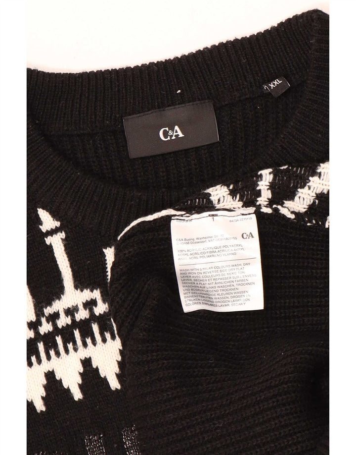 C & A Suéter De Cuello Redondo Para Hombre 2XL Acrílico Patchwork Negro