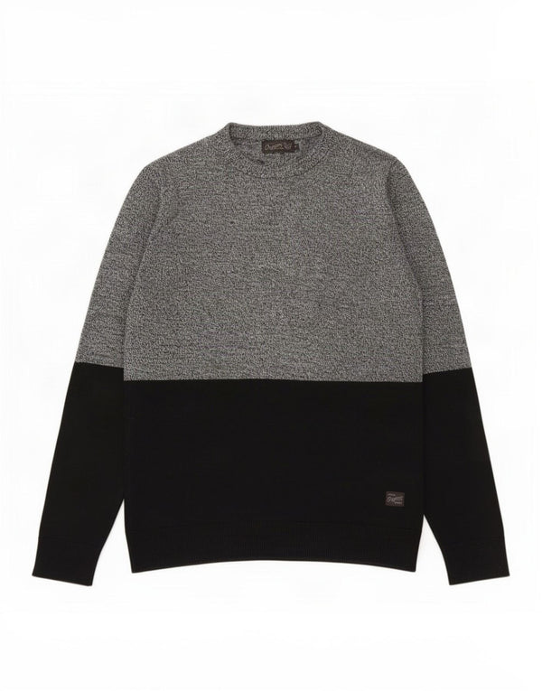 Jack & Jones Mens Crew Neck Jumper Sweater Large Grey Colourblock Cotton