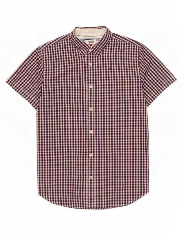 Tommy Hilfiger Camisa de manga corta para hombre de algodón a cuadros azul marino mediano