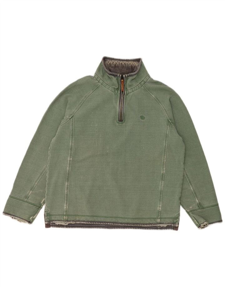 Sudadera con capucha y cuello con cremallera para hombre Fat Face Jersey de algodón verde medio