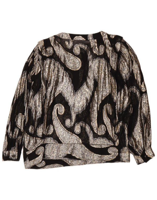 Vintage mujeres ver a través de blusa Top Reino Unido 14 grande negro Paisley