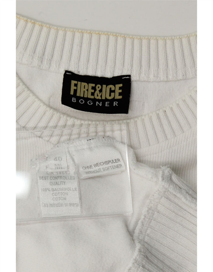 FIRE AND ICE Womens Crew Neck Jumper Sweater UK 14 Medium White Cotton Vintage Fire and Ice and Second-Hand Fire and Ice from Messina Hembry 