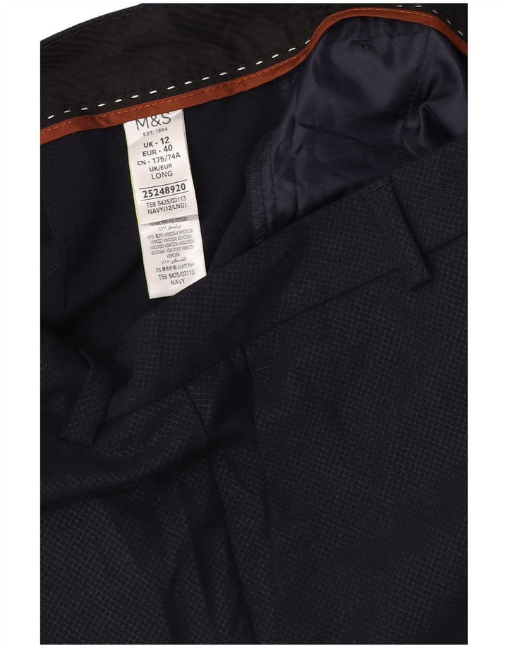 Marks & Spencer Pantalones de traje para mujer UK 12 Medium W32 L32 Navy Blue Check