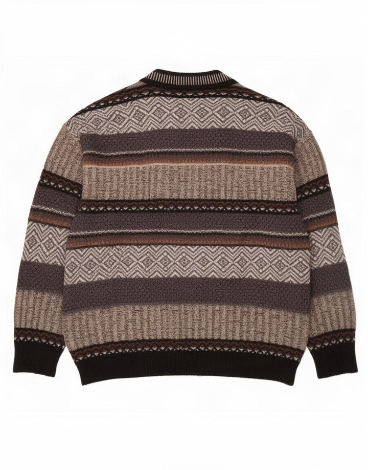 Jockey Jersey con Cuello en V para Hombre de Lana a Rayas Gris Grande