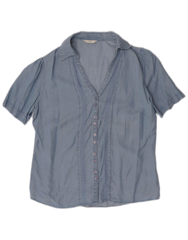 MARKS & SPENCER Camisa de manga corta para mujer UK 44 Large Lyocell azul