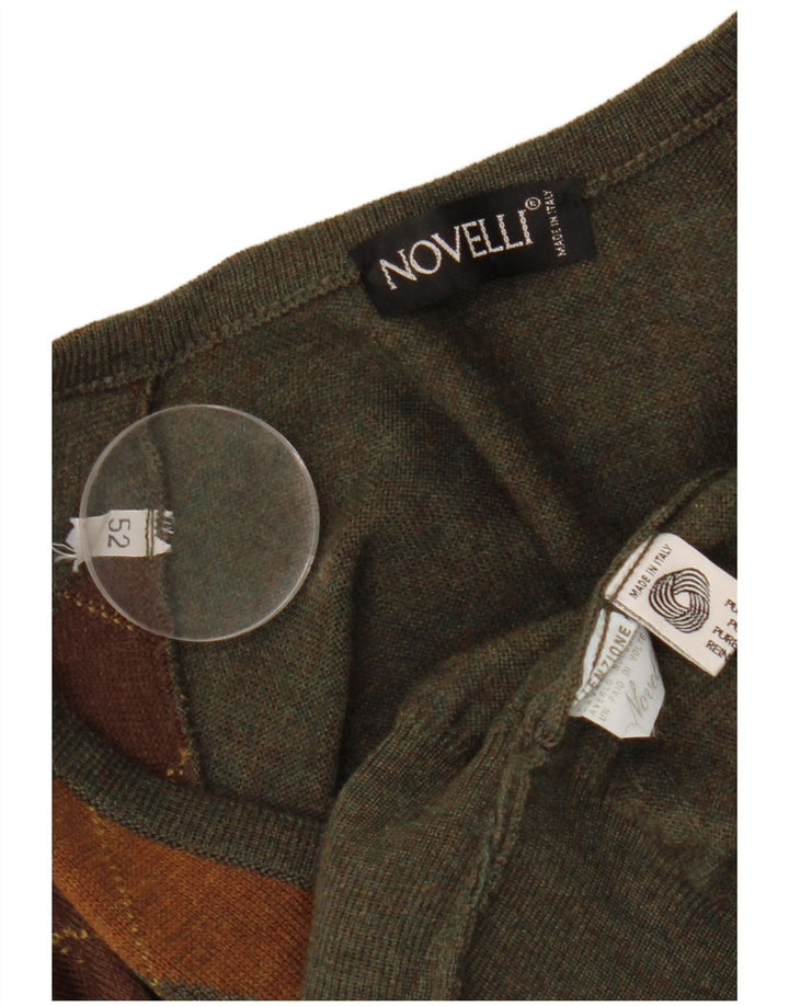 NOVELLI Jersey con cuello en V para hombre IT 52 Large Khaki Argyle/Diamond Wool