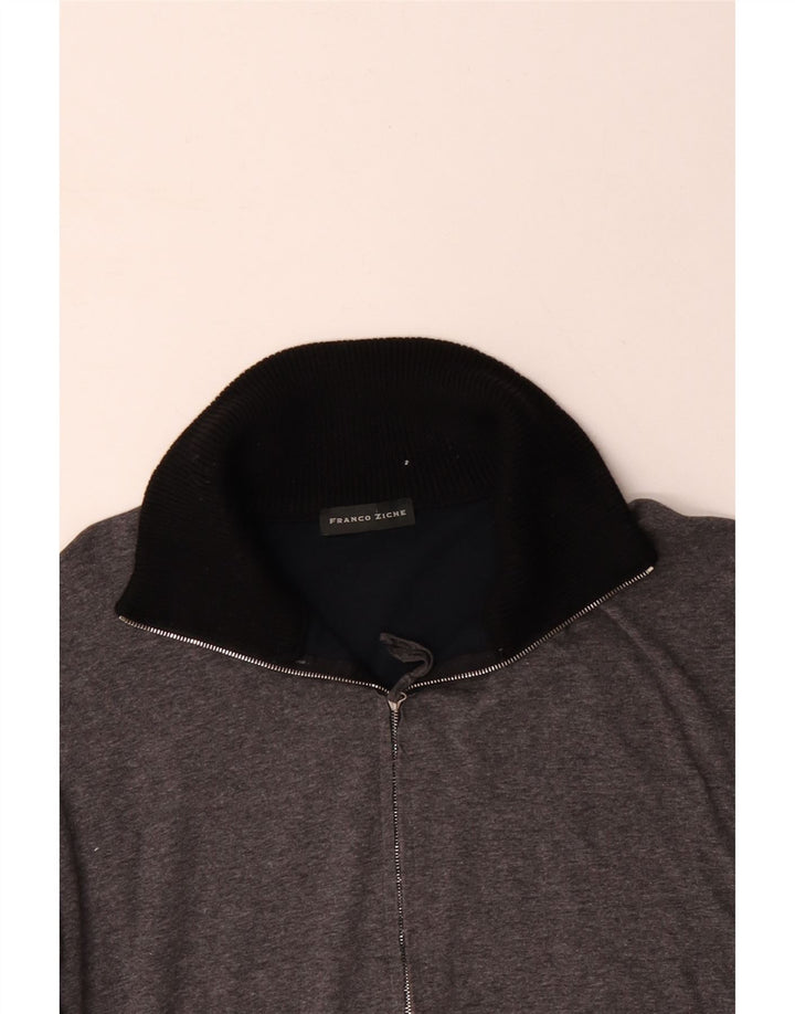 FRANCO ZICHE Sudadera con cuello y cremallera para hombre, jersey grande, gris, color block