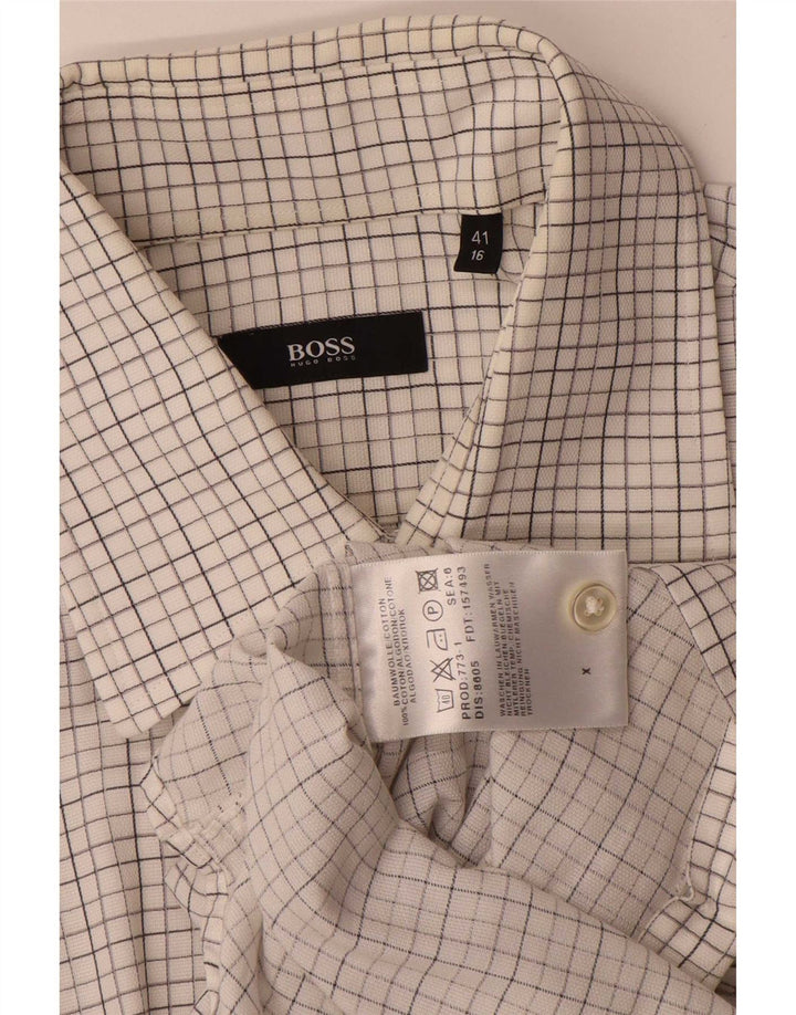 Camisa Hugo Boss Hombre Talla 41 16 Algodón Cuadros Blanco Grande