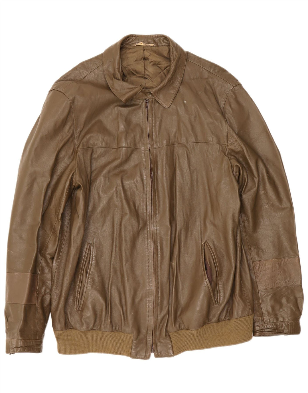 Vintage chaqueta de cuero para hombre Reino Unido 38 cuero caqui medio