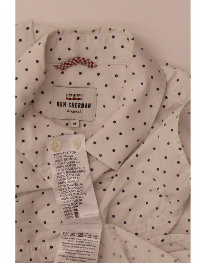 BEN SHERMAN Camisa de hombre mediana de algodón con lunares blancos
