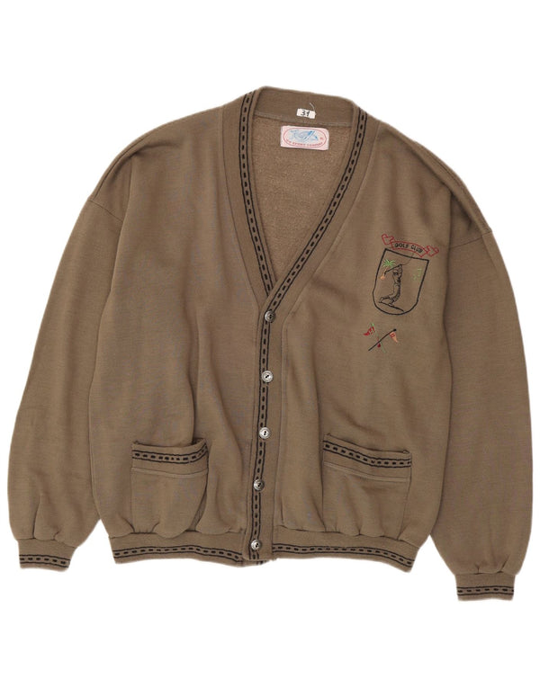 Vintage hombres gráfico cardigan suéter XL algodón beige