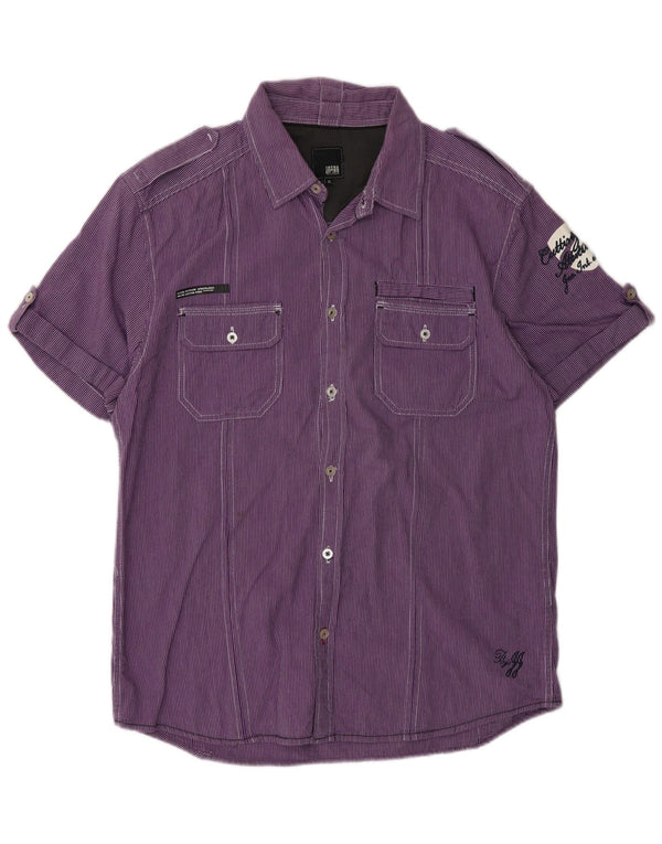 Jack & Jones Camisa militar de manga corta para hombre XL Algodón a rayas moradas