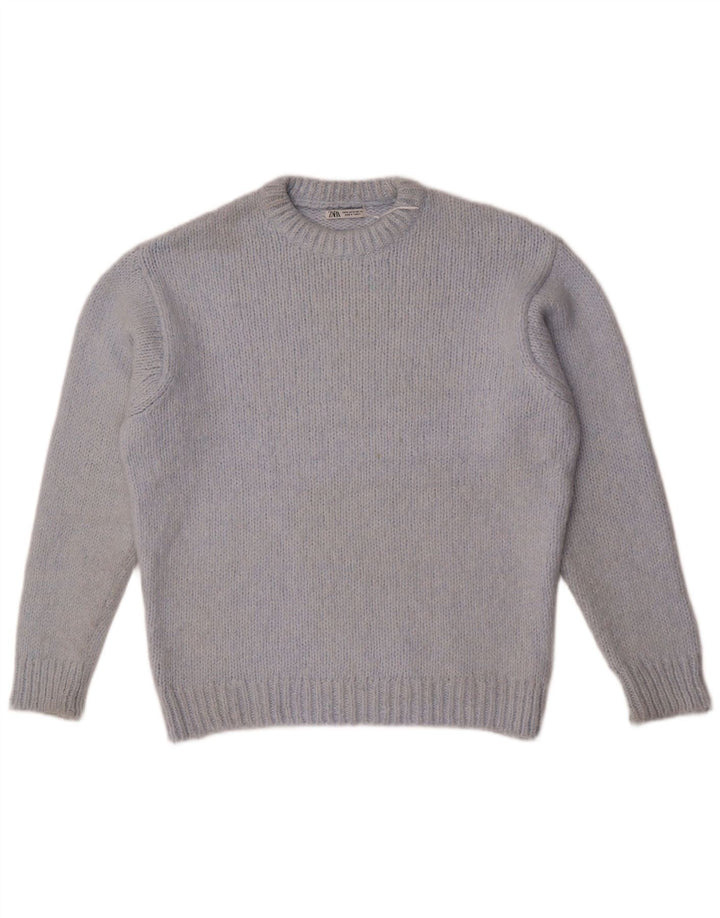 Zara Mujer Jersey De Cuello Redondo De Gran Tamaño UK 44 Acrílico Azul Medio