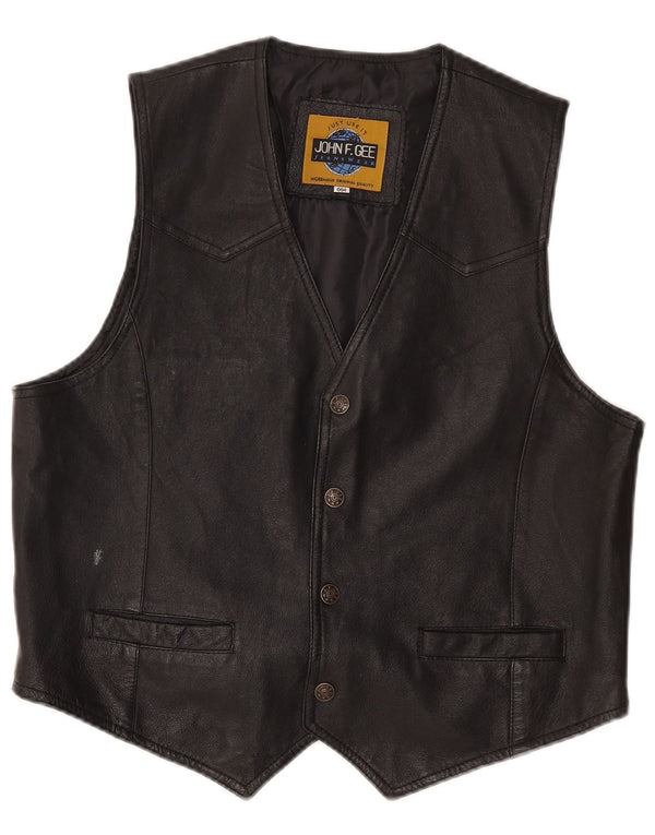 John F Gee Mens Leather Waistcoat Medium Black Leather